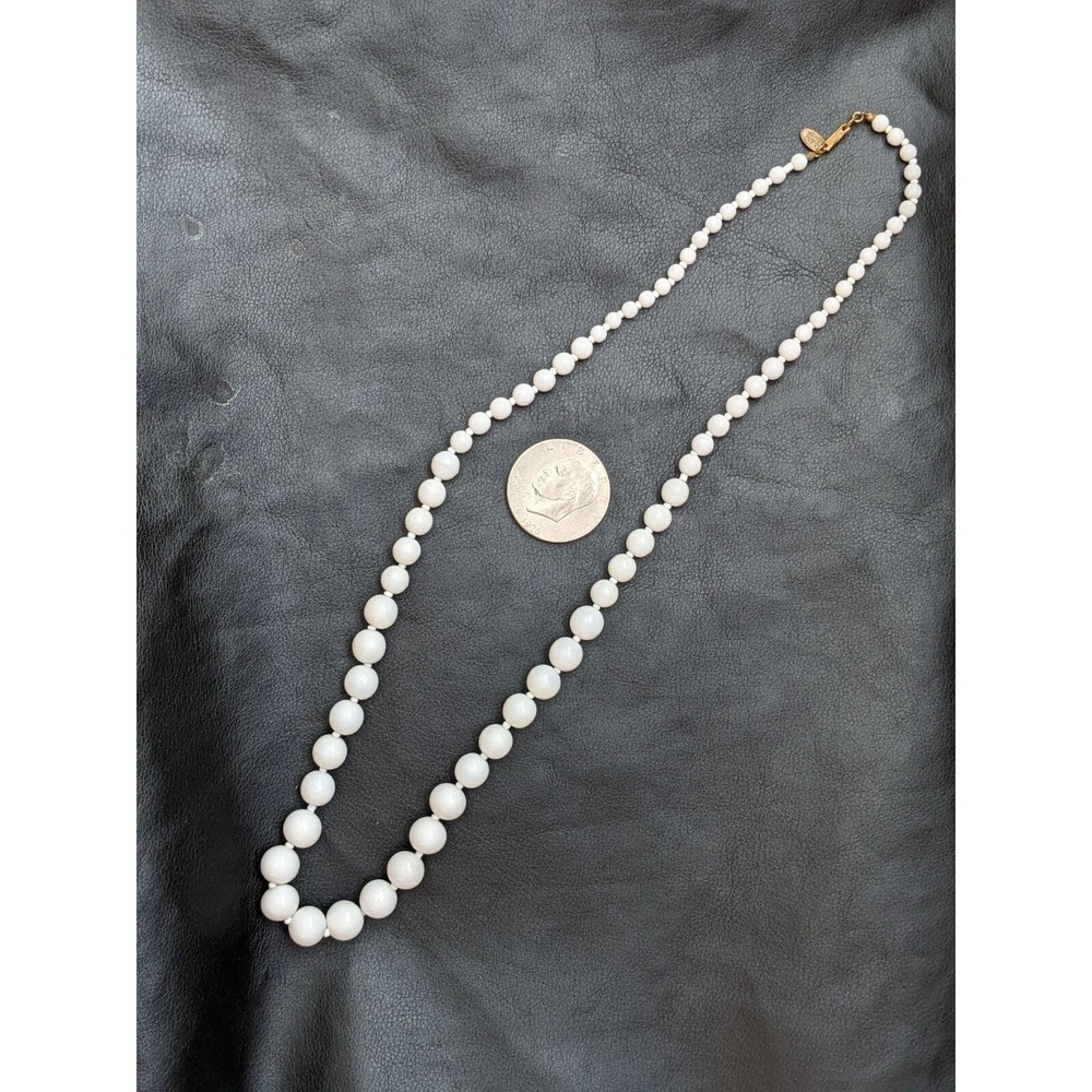Vintage Miriam Haskell White Glass Bead Necklace Slide Clasp Knotted 28 Inch